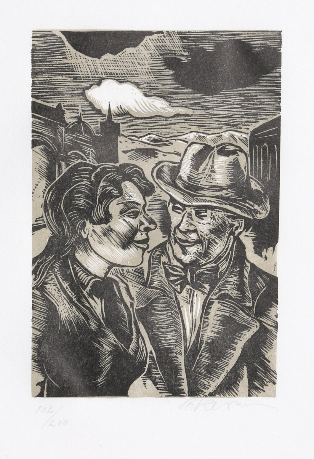 They Were Arm in Arm and He Looked Very Happy from Steppenwolf Portfolio Woodcut | Helmut Ackermann,{{product.type}}