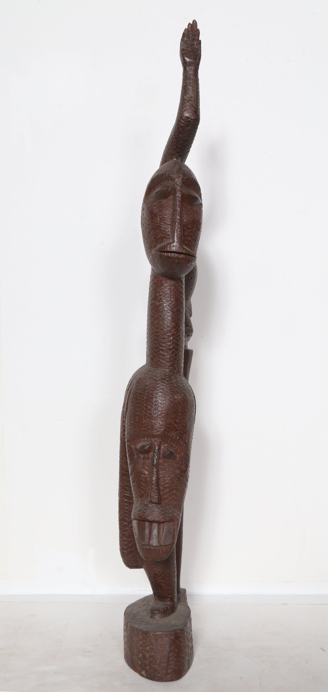 Three Faces with Hand Wood | African or Oceanic Objects,{{product.type}}