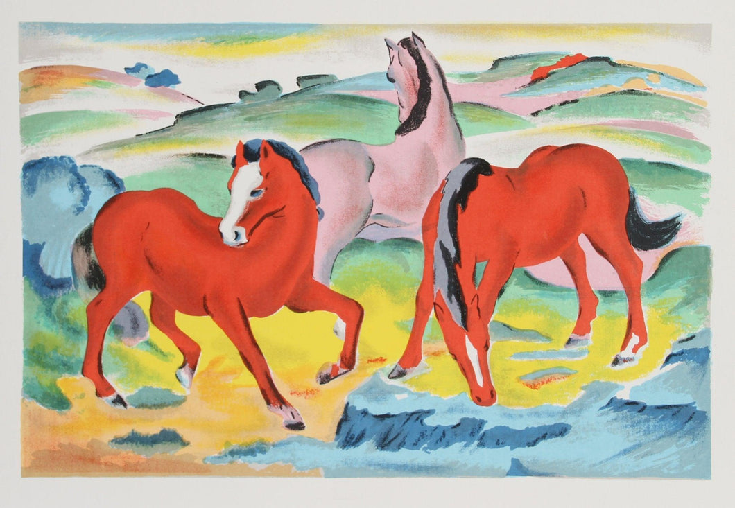 Three Horses in Landscape Poster | Unknown Artist,{{product.type}}