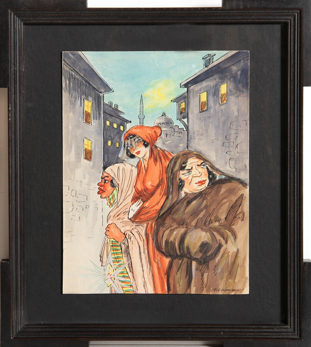 Three Women of the Night Watercolor | Dan Ouvel,{{product.type}}