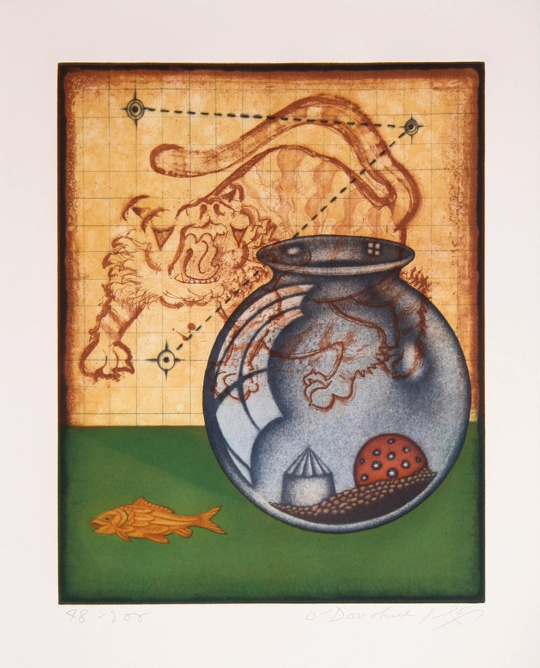 Tiger, Goldfish and Bowl Etching | Tighe O'Donoghue,{{product.type}}