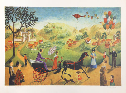 Town Scene lithograph | Unknown Artist,{{product.type}}