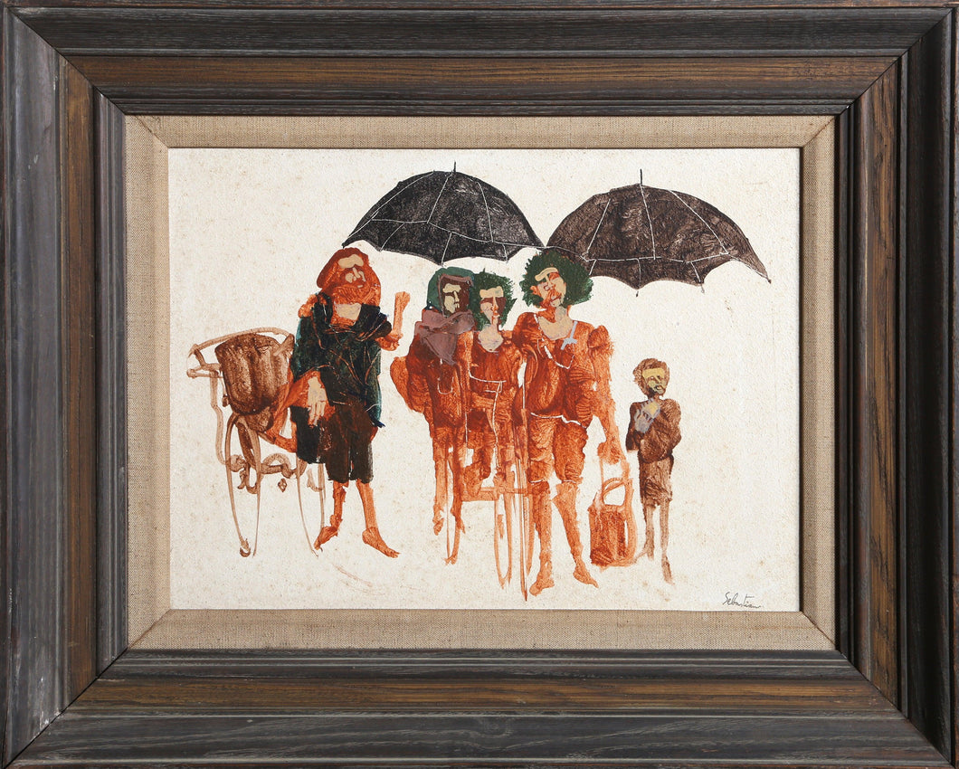 Travelers with Umbrellas Mixed Media | Gerard Sebastian,{{product.type}}