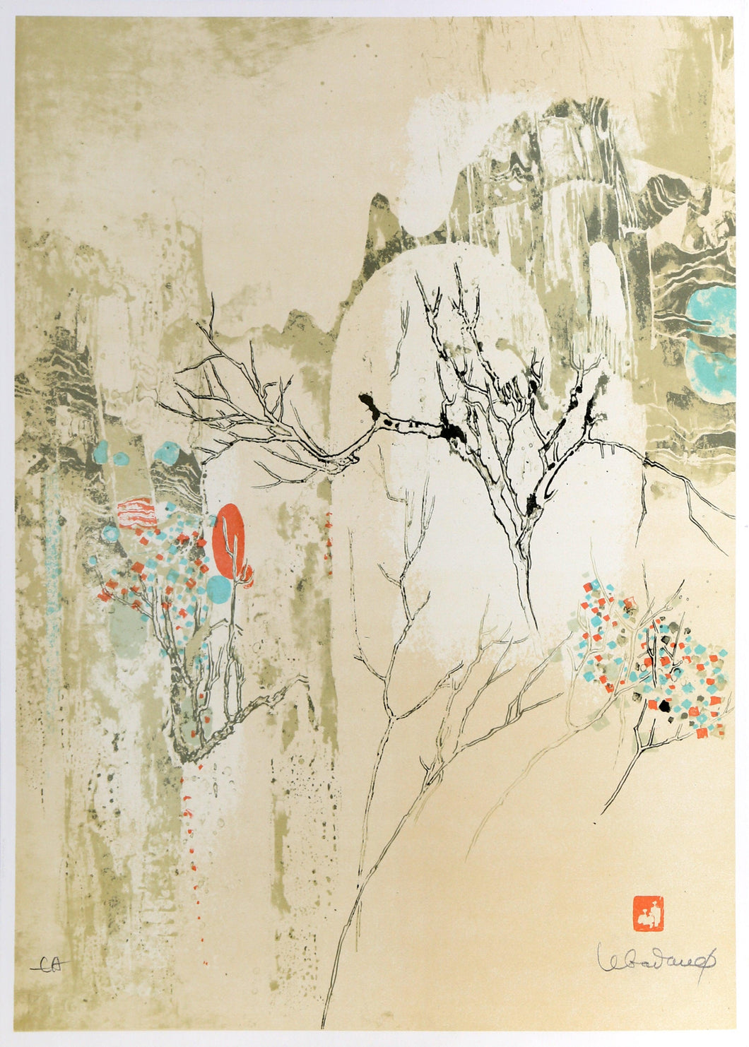 Tree and Mountain Landscape Lithograph | Lebadang (aka Hoi),{{product.type}}