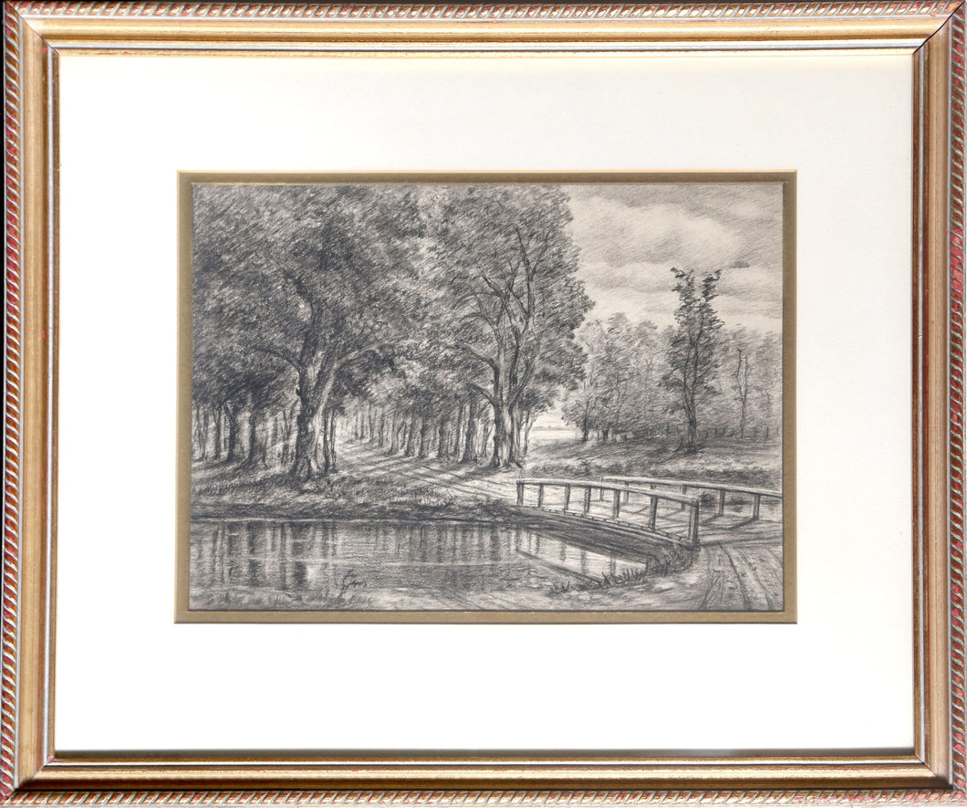 Tree Lined Path with Bridge Pencil | Unknown Artist,{{product.type}}