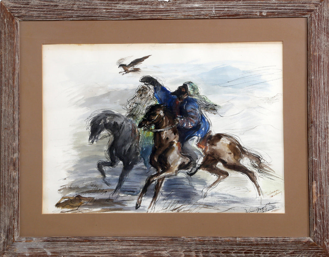 Tribesmen Hawking Watercolor | John August Groth,{{product.type}}