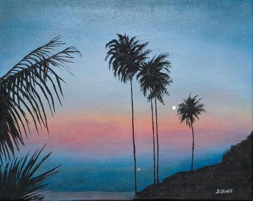 Tropical Seascape with Palm Trees Oil | B. Bruley,{{product.type}}