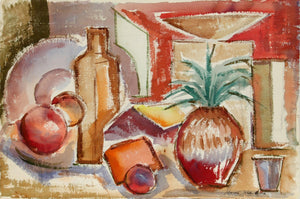 Tropical Still Life with Pineapple Watercolor | Harold Wallerstein,{{product.type}}