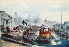 Tugboat and City Street (28) Watercolor | Eve Nethercott,{{product.type}}