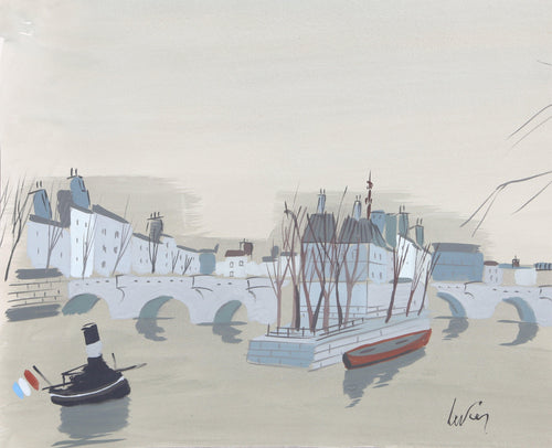 Tugboat on the Seine II Watercolor | Charles Levier,{{product.type}}