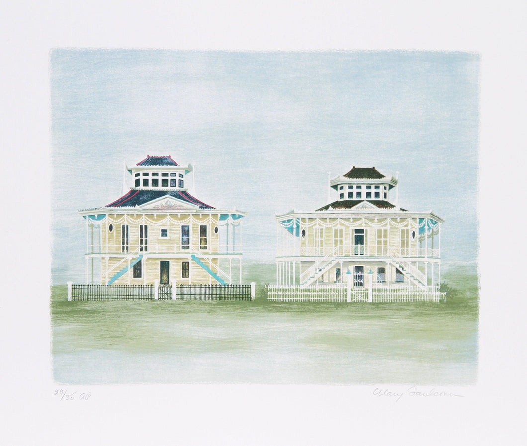 Twin Houses Mississippi Lithograph | Mary Faulconer,{{product.type}}