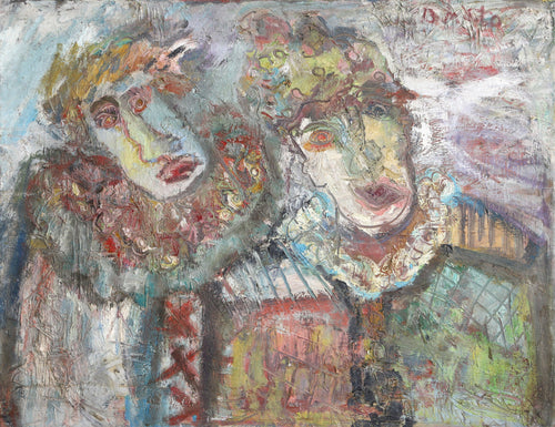 Two Clowns Oil | Unknown Artist,{{product.type}}