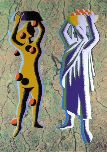 Two Cultures - Green Screenprint | Mark Kostabi,{{product.type}}