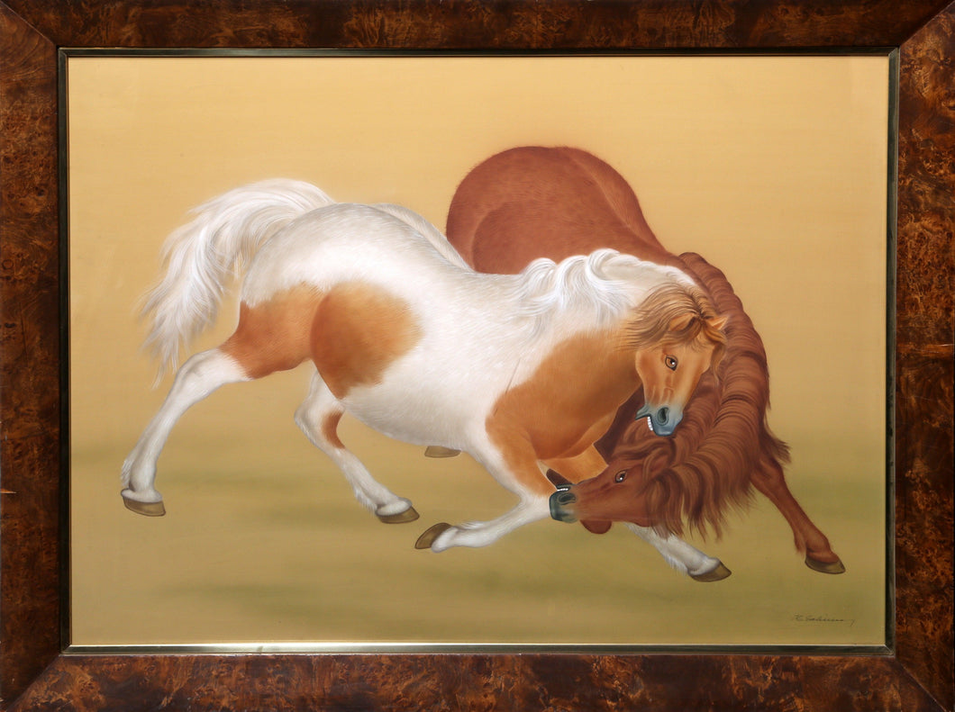 Two Fighting Horses Oil | Unknown Artist,{{product.type}}