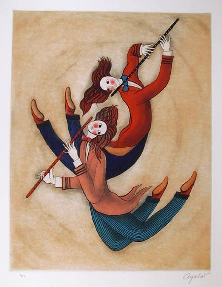 Two Flute Player Etching | Ayalar,{{product.type}}