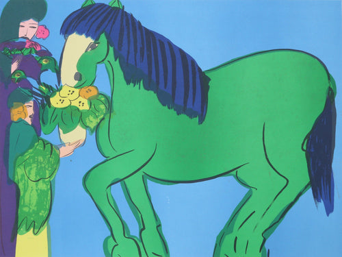Two Geishas with a Green Horse Lithograph | Walasse Ting,{{product.type}}
