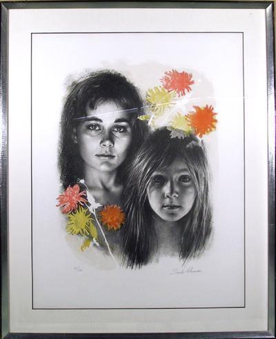 Two Girls with Flowers Lithograph | Sandu Liberman,{{product.type}}