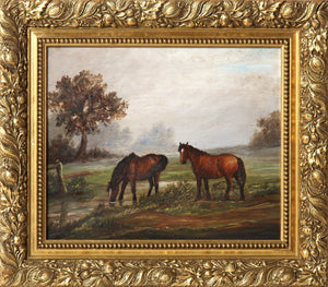 Two Horses in a Field Oil | Unknown Artist,{{product.type}}