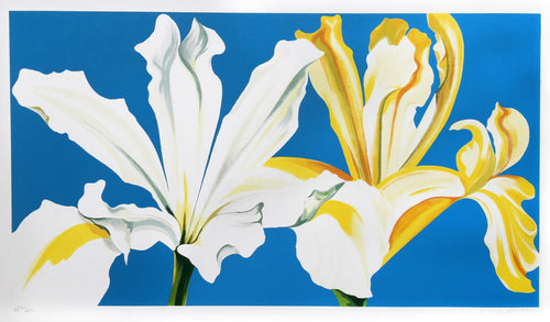 Two Irises on Blue Screenprint | Lowell Blair Nesbitt,{{product.type}}