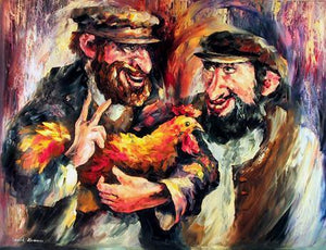 Two Men and a Rooster IV Oil | Leonid Afremov,{{product.type}}