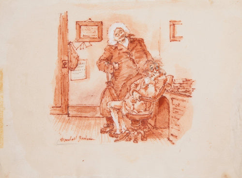 Two Men in Office Watercolor | Marshall Goodman,{{product.type}}