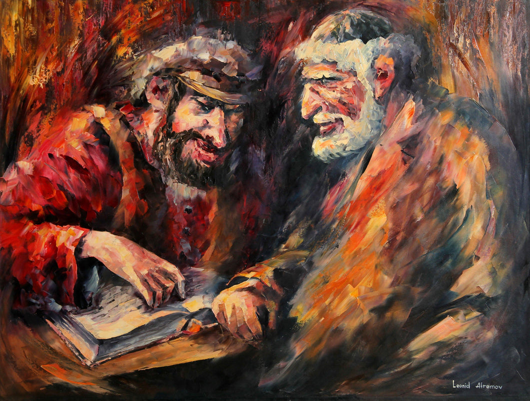 Two Men Studying the Torah Oil | Leonid Afremov,{{product.type}}