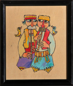 Two Men with Lutes Oil | Jovan Obican,{{product.type}}