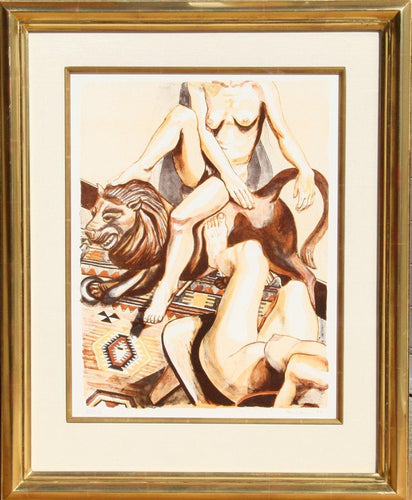Two Nude Women with Lion Lithograph | Philip Pearlstein,{{product.type}}