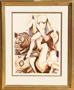 Two Nude Women with Lion Lithograph | Philip Pearlstein,{{product.type}}