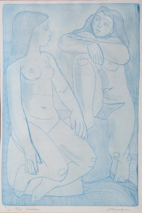 Two Nudes Etching | Irving Amen,{{product.type}}