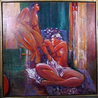 Two Nudes in the Studio Acrylic | Benjamin Silva,{{product.type}}