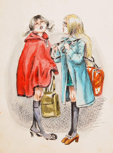 Two School Girls Watercolor | Marshall Goodman,{{product.type}}