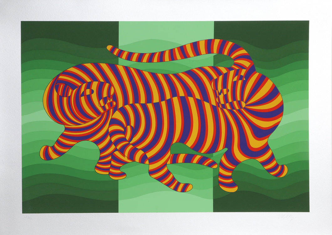 Two Tigers on Green Screenprint | Victor Vasarely,{{product.type}}