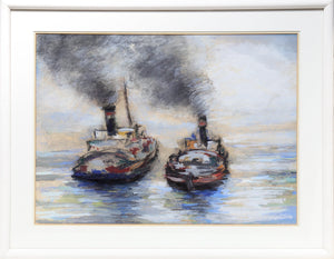 Two Tugboats Pastel | Unknown Artist,{{product.type}}
