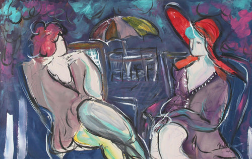 Two Women at Cafe Acrylic | Batia Magal,{{product.type}}