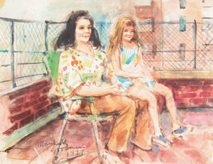 Two Women on NYC Rooftop Watercolor | Marshall Goodman,{{product.type}}