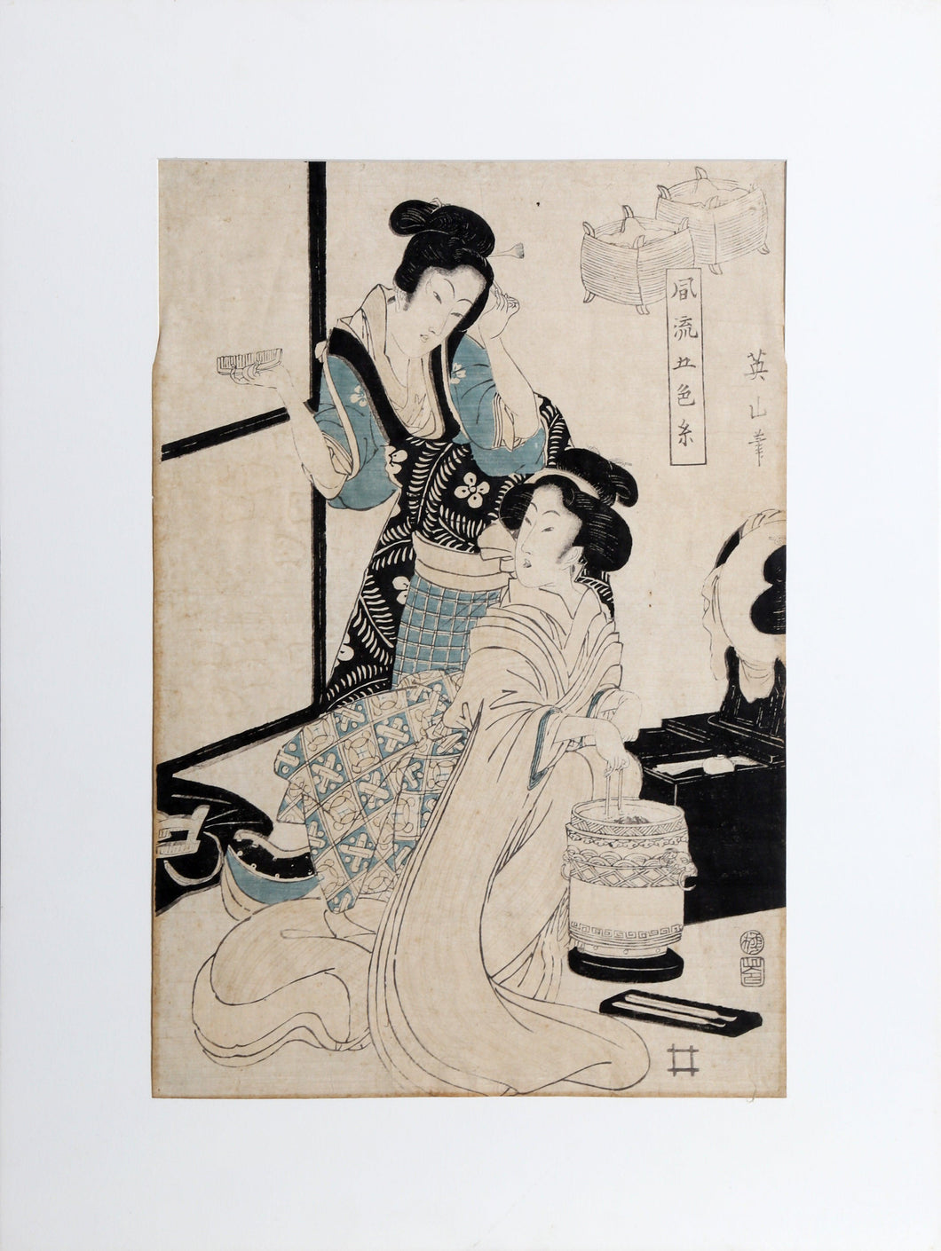 Two Women Woodcut | Unknown,{{product.type}}