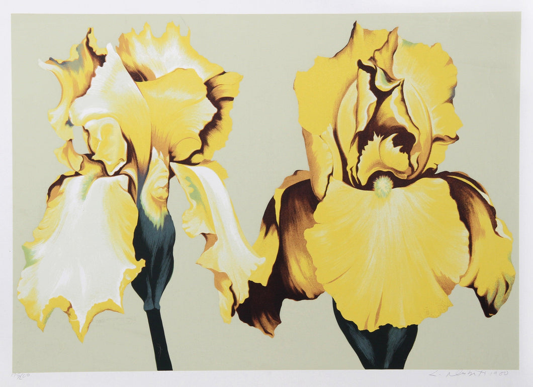 Two Yellow Irises on Sage II Screenprint | Lowell Blair Nesbitt,{{product.type}}