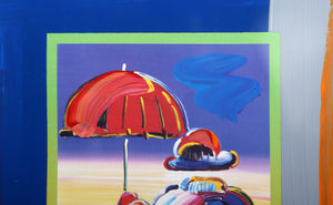 Umbrella Man on Blue Acrylic | Peter Max,{{product.type}}