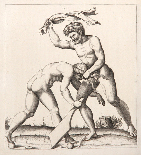 Un homme fouetlant la fortune Etching | Marcantonio Raimondi,{{product.type}}