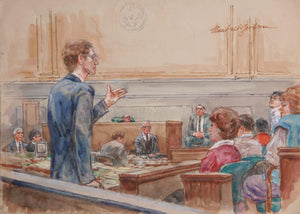 Untitled - 12 Figures, Lawyer with Glasses from behind Watercolor | Marshall Goodman,{{product.type}}
