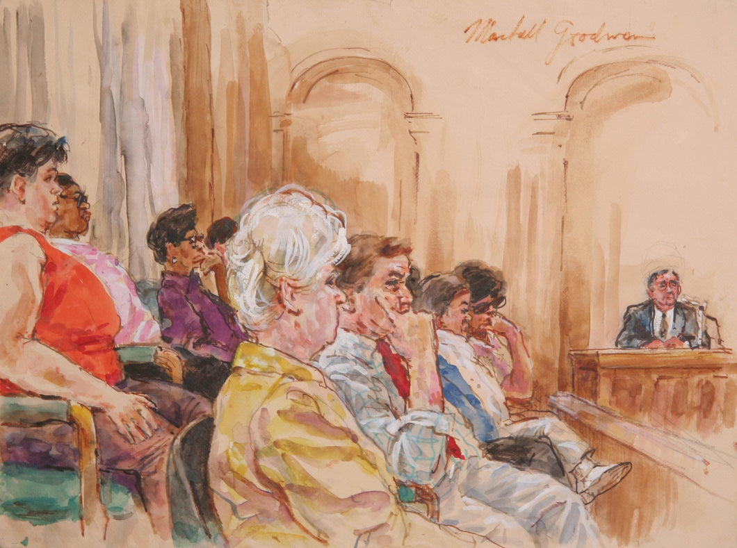 Untitled - 9 Figures, Jurors, Large juror in red Watercolor | Marshall Goodman,{{product.type}}