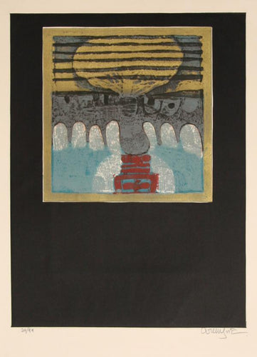 Untitled - Abstract in Blue and Gold Etching | Arun Bose,{{product.type}}