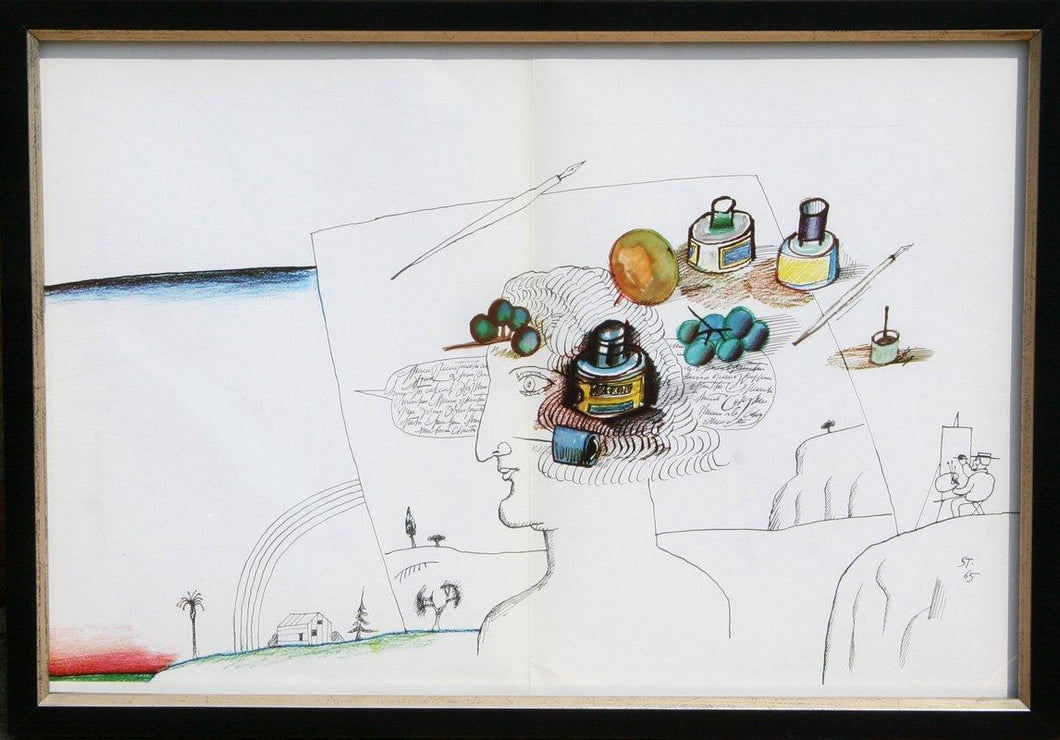 Untitled - Artist in Landscape Lithograph | Saul Steinberg,{{product.type}}