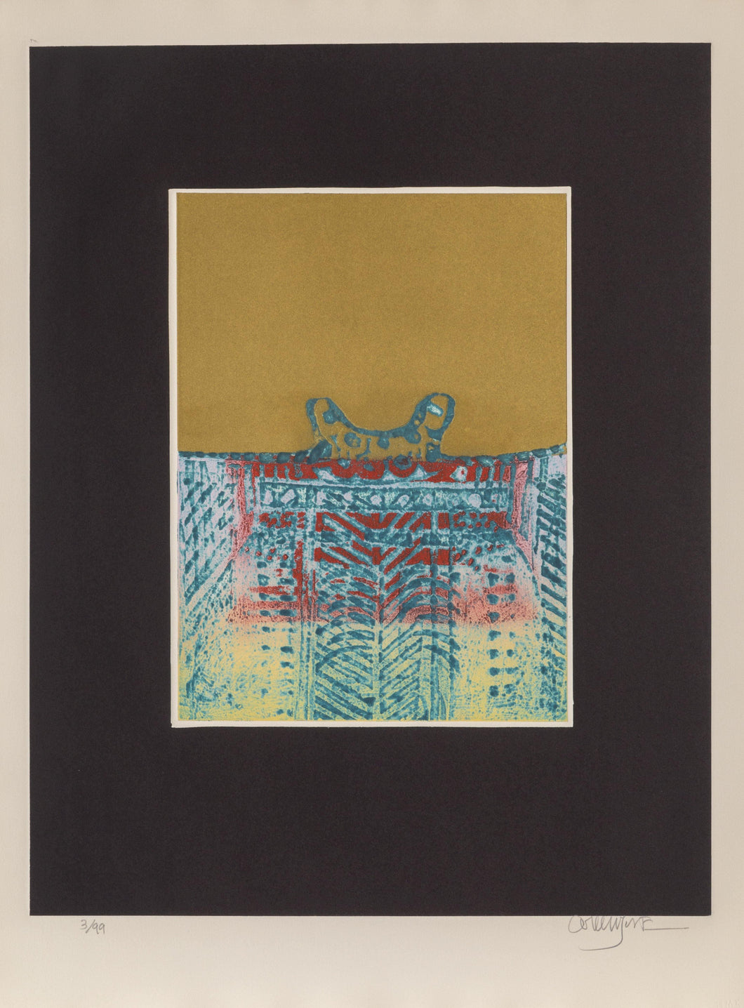 Untitled - Blue Abstract on Gold Etching | Arun Bose,{{product.type}}