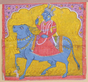 Untitled - Blue God Riding on a Cow (28) Gouache | Unknown, Indian,{{product.type}}