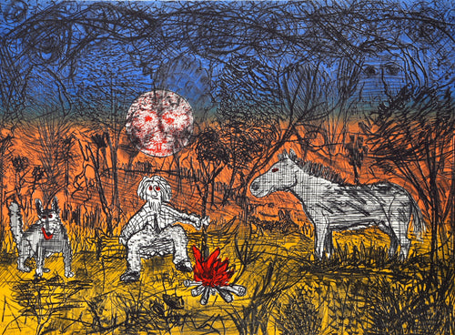 Untitled - Camping with Dog and Horse Lithograph | Roy De Forest,{{product.type}}