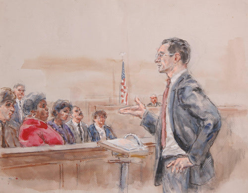 Untitled - Eight Figures, Juror in Red Watercolor | Marshall Goodman,{{product.type}}