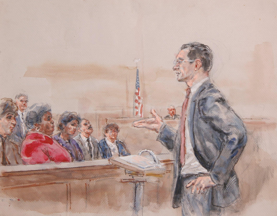 Untitled - Eight Figures, Juror in Red Watercolor | Marshall Goodman,{{product.type}}