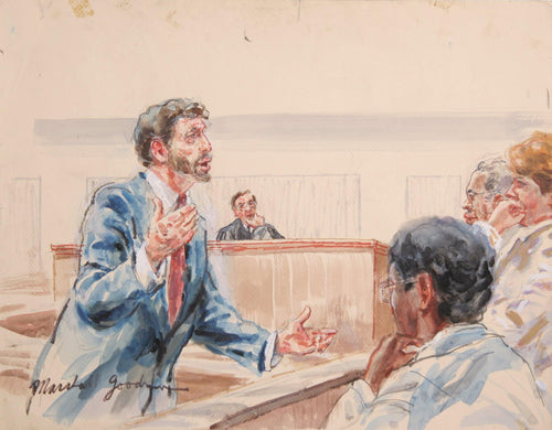 Untitled - Five Figures - Lawyer Gesturing to Jury Watercolor | Marshall Goodman,{{product.type}}